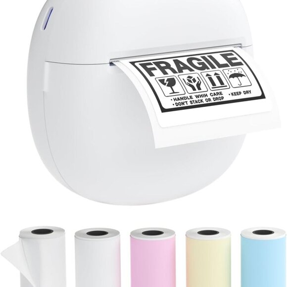 Sticker Printer Mini Thermal Printer with 5 Rolls Paper Inkless(White) Brand New - Picture 1 of 9
